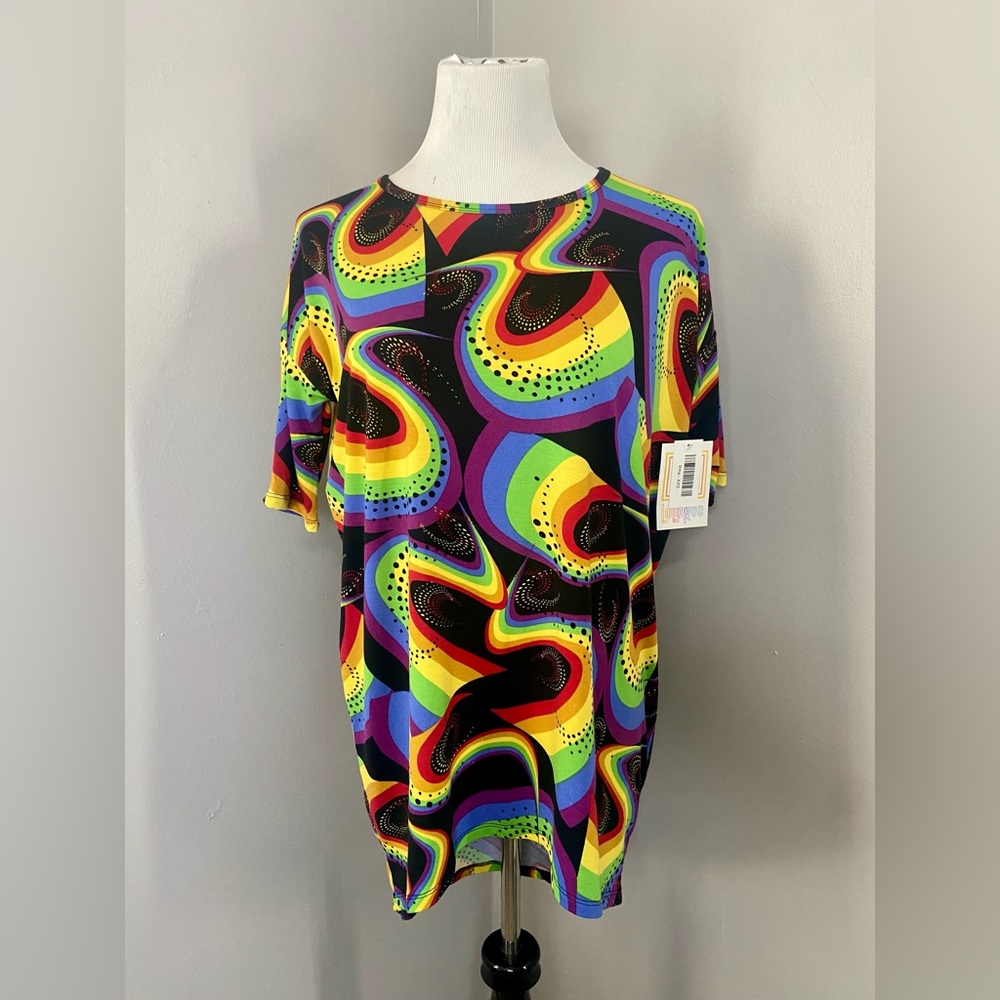 LuLaRoe Irma Tunic Style Top NWT Black Rainbow